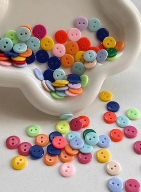 彩色面包扣黄色纽扣材料蓝色两眼手工白色儿童衬衫扣圆形开衫扣子