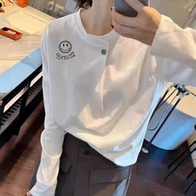 一粒扣纯棉长袖女2025新款爆款上衣时尚百搭洋气减龄打底衫T恤潮