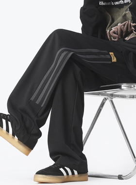 WAALEVANA 美式vibe运动卫裤春秋重磅直筒条纹复古阔腿休闲裤子潮