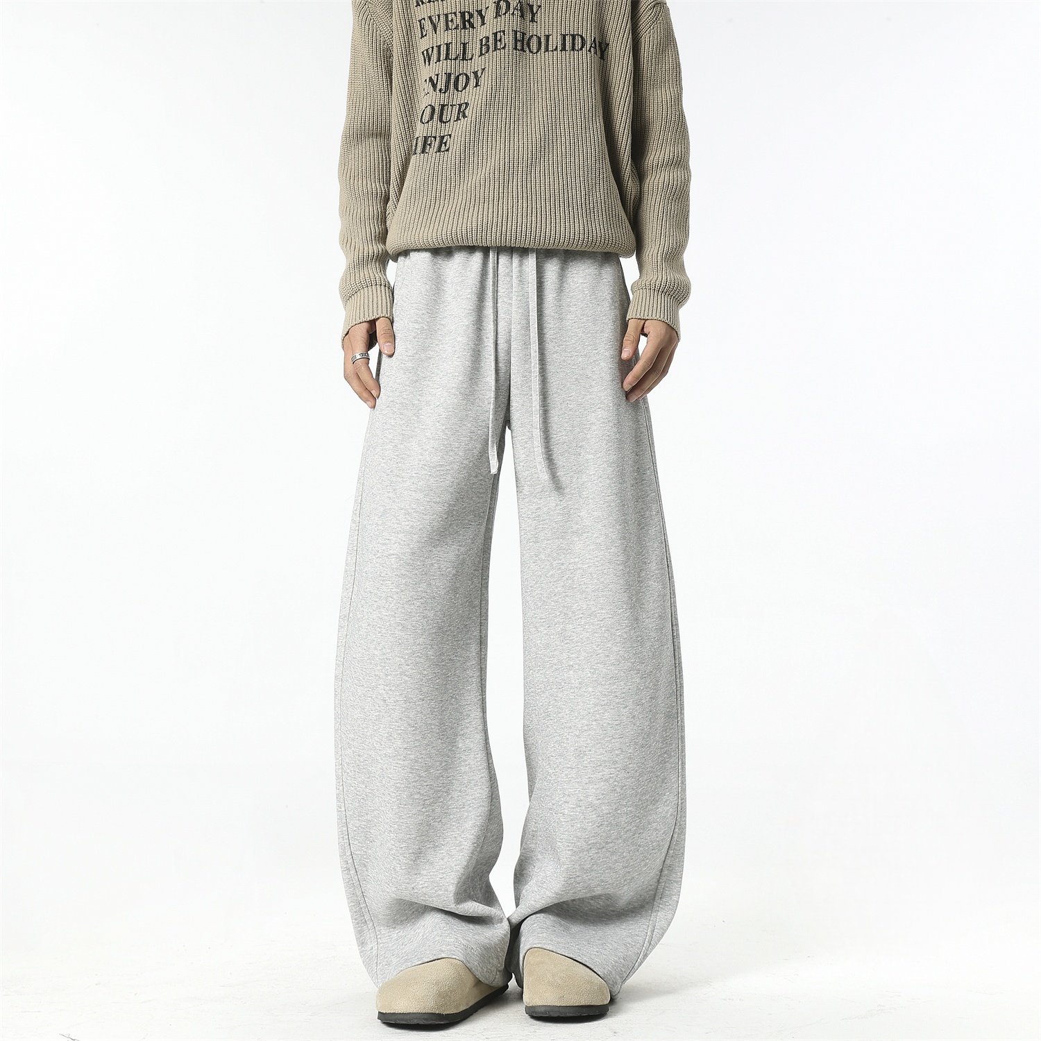 WAALEVANA美式重磅弯刀运动裤cleanfit设计感直筒阔腿休闲长裤子