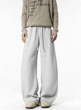 WAALEVANA美式重磅弯刀运动裤cleanfit设计感直筒阔腿休闲长裤子