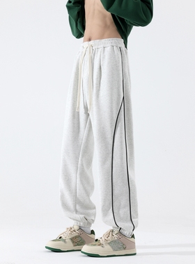 WAALEVANA 美式侧边条纹直筒运动卫裤男女复古宽松休闲阔腿长裤子