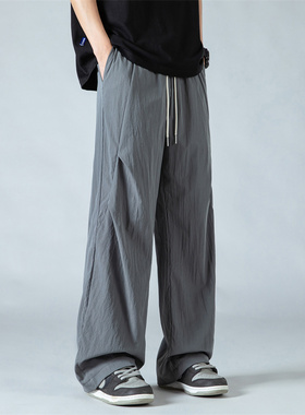 WAALEVANA冰丝透气垂感伞兵运动裤夏季男多巴胺褶皱美式机能长裤