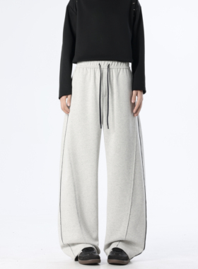 WAALEVANA美式高街浅灰阔腿运动卫裤宽松垂感显瘦cleanfit拖地裤