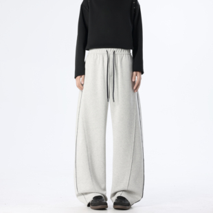 WAALEVANA美式高街浅灰阔腿运动卫裤宽松垂感显瘦cleanfit拖地裤