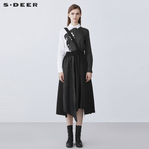 s.deer个性不规则高腰背带裙