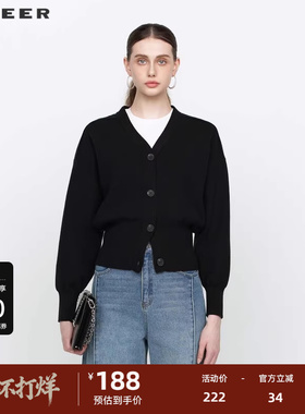 【秒杀】sdeer圣迪奥女装罗纹V领落肩袖开衫针织衫S233Z3510