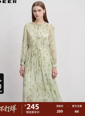 sdeer圣迪奥风琴褶印花长袖连衣裙S243Z1205