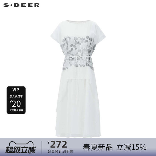 s.deer网纱田园风圆领印花