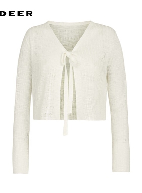 sdeer圣迪奥女装田园风V领基本款开衫针织衫S242Z3503