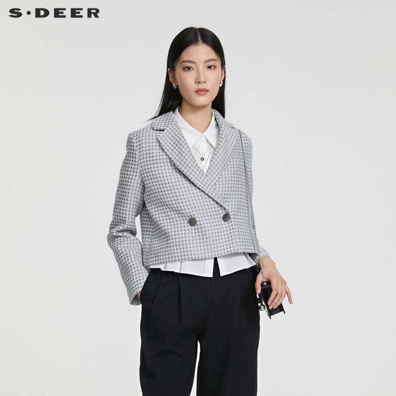 sdeer圣迪奥女装OL风西装领千鸟格短款外套S231Z2225,女装/女士精品,短外套,淘宝优惠券,粉丝福利购,淘宝优惠卷