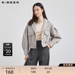 短款 领宽松毛呢工装 外套S223Z2601 秋西装 sdeer圣迪奥女装
