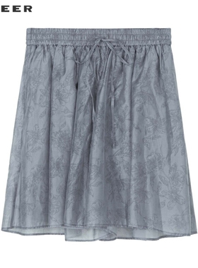 sdeer圣迪奥女装复古套装松紧撞色印花宽松A字短裤S242Z0908