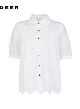sdeer圣迪奥女装25年新品田园风翻领绣花吊带两件套衬衫S252Z0421