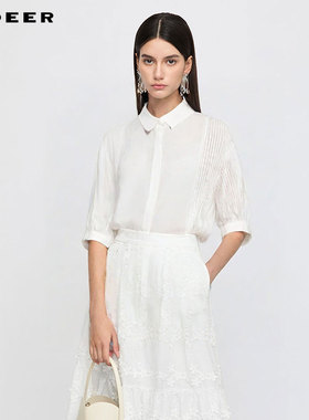 sdeer圣迪奥女装25年新品OL风翻领条纹吊带两件套衬衫S252Z0407