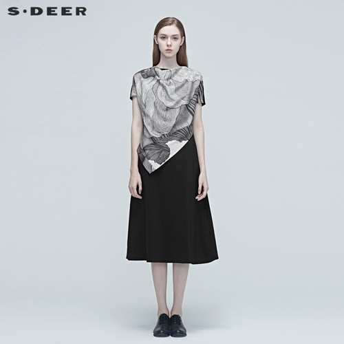 【直播间专属】S·DEER圣迪奥休闲印花拼接短袖连衣裙S20281276