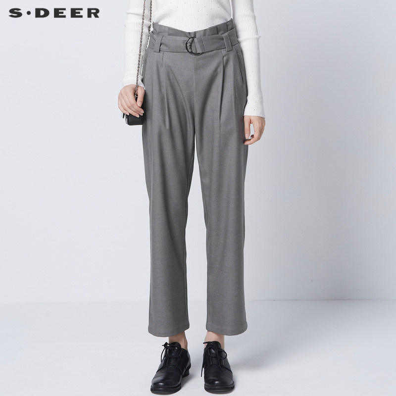 【直播间专属】sdeer圣迪奥OL风休闲系带高腰直筒九分裤S21