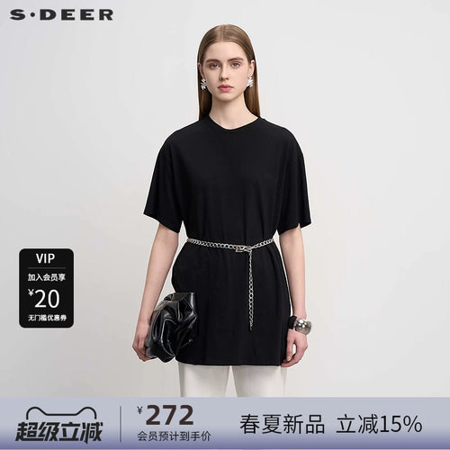 s.deer圆领撞色拼接T恤