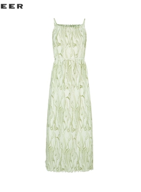 sdeer圣迪奥女装清新晕染收腰雪纺吊带连衣裙S242Z1277