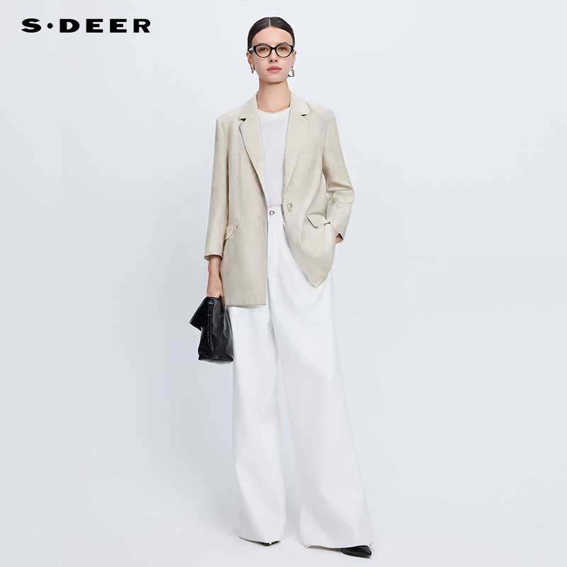 sdeer圣迪奥女装OL风西装领一粒扣中袖西装外套S24182215