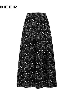 sdeer圣迪奥女装25年新品田园风松紧高腰绣花A字长裙S252Z1139