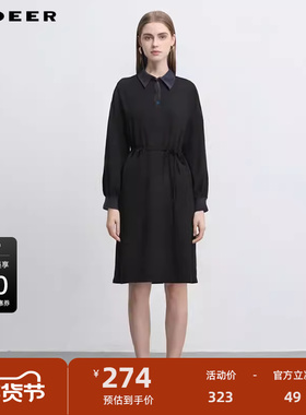 sdeer圣迪奥女装学院风翻领收腰假两件衬衫连衣裙S251Z1201