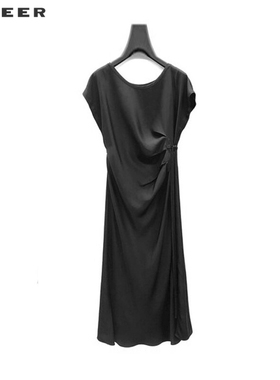 sdeer圣迪奥女装圆领解构拼接不规则无袖连衣裙S242Z12P6