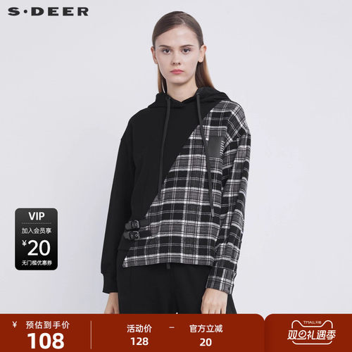 s.deer格纹拼接不规则卫衣外套