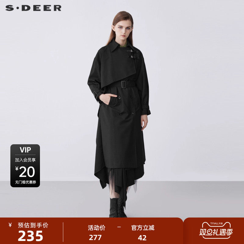 s.deer休闲双排扣长款风衣