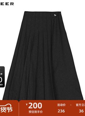 sdeer圣迪奥女装时尚百褶拼接格子A字伞裙S244Z1108