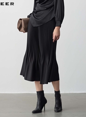 sdeer圣迪奥时尚高腰不规则百褶A字伞裙S243Z1115