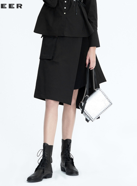 sdeer圣迪奥a字半身裙新品女装酷感拼接字母不规则长裙S20481108