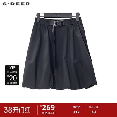 sdeer圣迪奥女装25年新品个性松紧拼接工装宽松短裙S252Z1301