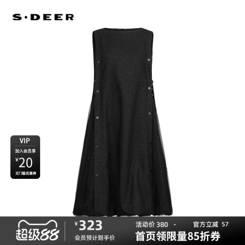 【反季清仓】sdeer圣迪奥女装复古网纱宽松无袖连衣裙S244Z1258