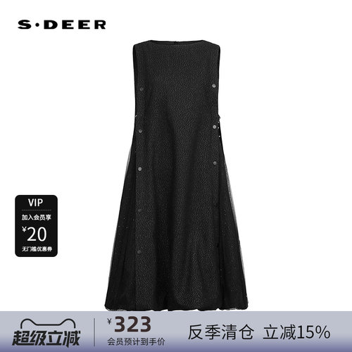 【反季清仓】sdeer圣迪奥女装复古网纱宽松无袖连衣裙S244Z1258