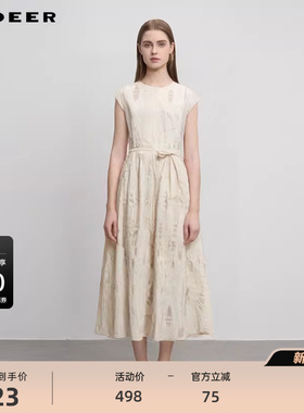sdeer圣迪奥女装25年新品度假风圆领收腰提花无袖连衣裙S252Z1237