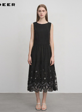 sdeer圣迪奥女装圆领绣花碎褶不规则无袖连衣裙S252Z1235