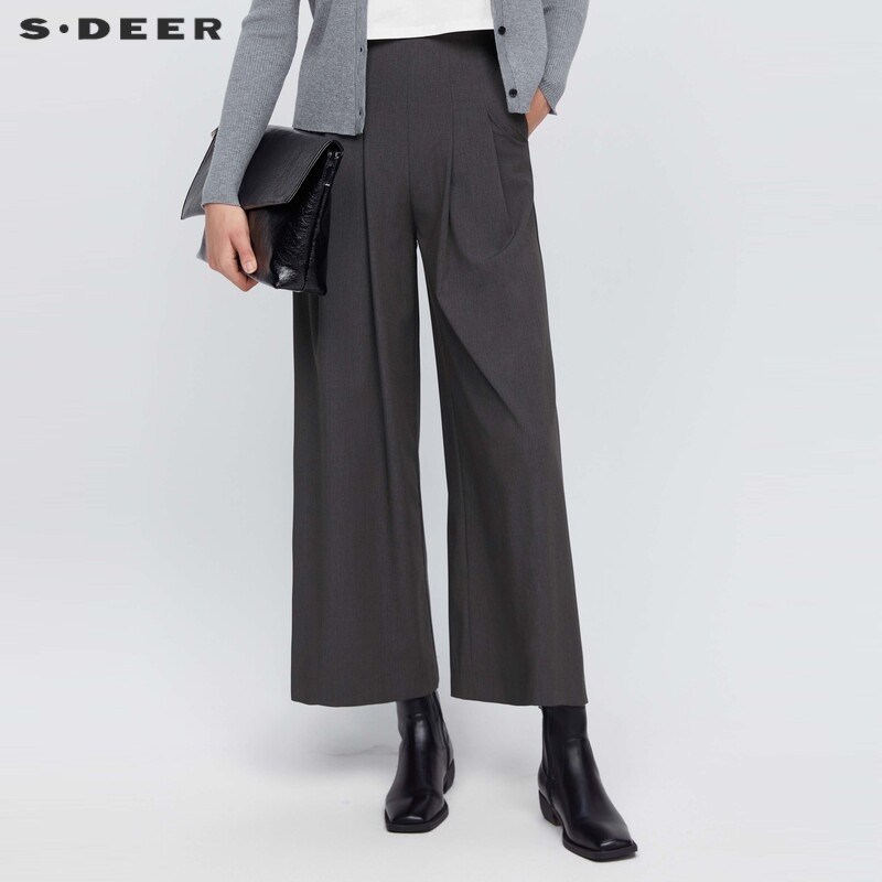 sdeer圣迪奥女装OL风套装高腰压褶插袋阔腿长裤S243Z0806