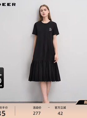 sdeer圣迪奥天才少女圆领心形碎褶拼接短袖连衣裙S252Z1221