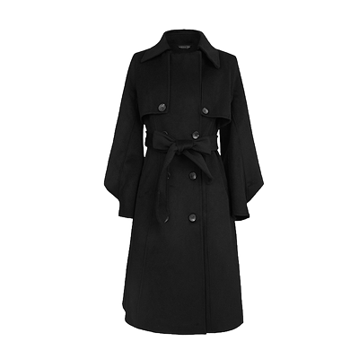 s.deer翻领双排扣毛呢长款大衣