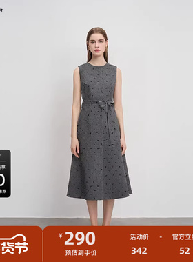 sdeer圣迪奥女装圆领收腰波点毛呢无袖连衣裙S244Z1288