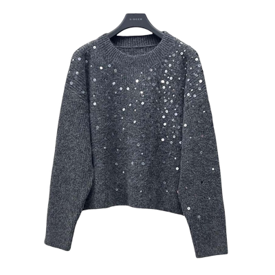 s.deer复古罗纹亮片宽松针织衫