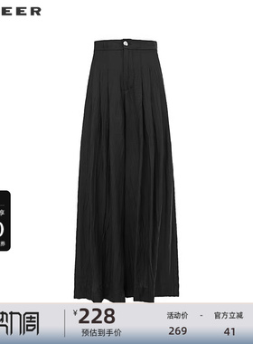 sdeer圣迪奥女装25年新品OL风高腰压褶阔腿休闲长裤S252Z0816