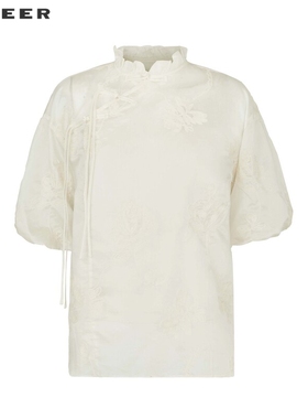 【上新】sdeer圣迪奥女装新中式绣花网纱吊带两件套衬衫S242Z0426