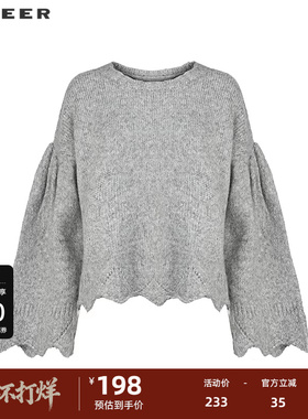 sdeer圣迪奥女装罗纹圆领钩花不规则宽松针织衫S244Z3537