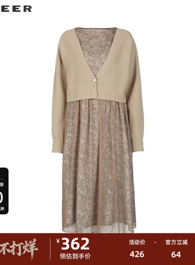 sdeer圣迪奥优雅印花网纱针织衫连衣裙套装S243Z1423