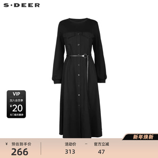 sdeer圣迪奥女装 连衣裙S243Z12A7 复古圆领收腰拼接长袖