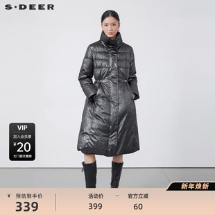 sdeer圣迪奥女装 羽绒服S224Z2415 高领收腰亮面长款