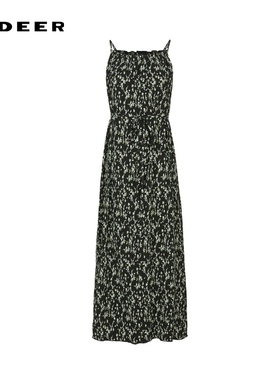 sdeer圣迪奥女装清新碎花收腰雪纺吊带连衣裙S242Z1282
