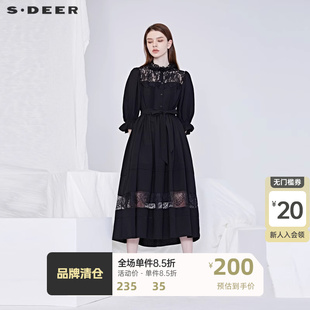 sdeer圣迪奥2020夏新品 优雅蕾丝钩花松紧收腰衬衫 连衣裙S20261201